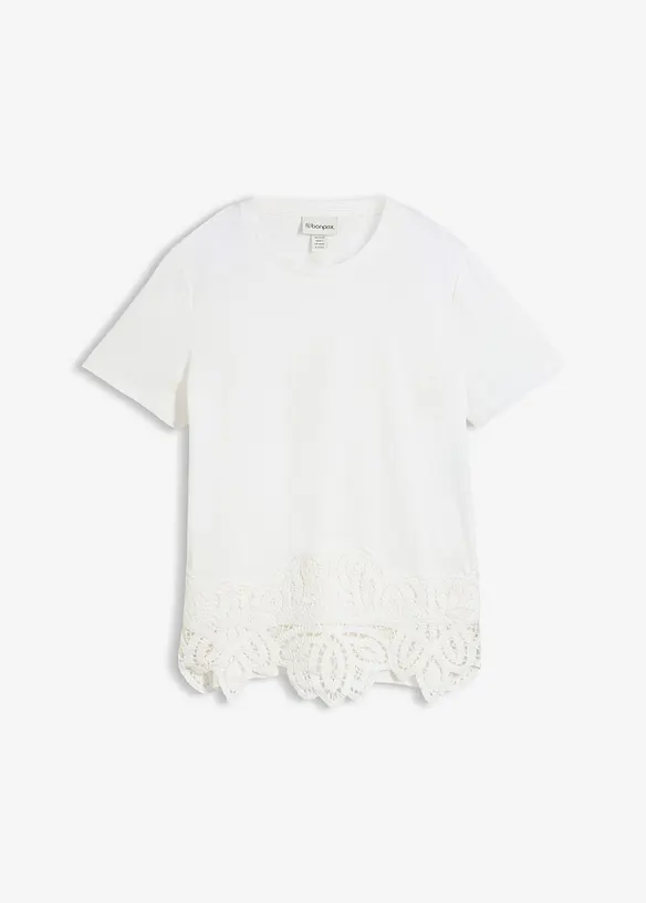 Maglia con percentuale di seta e bordo effetto uncinetto, bonprix