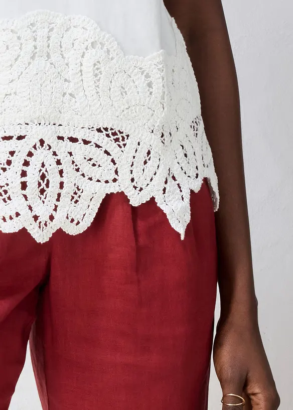 Maglia con percentuale di seta e bordo effetto uncinetto, bonprix