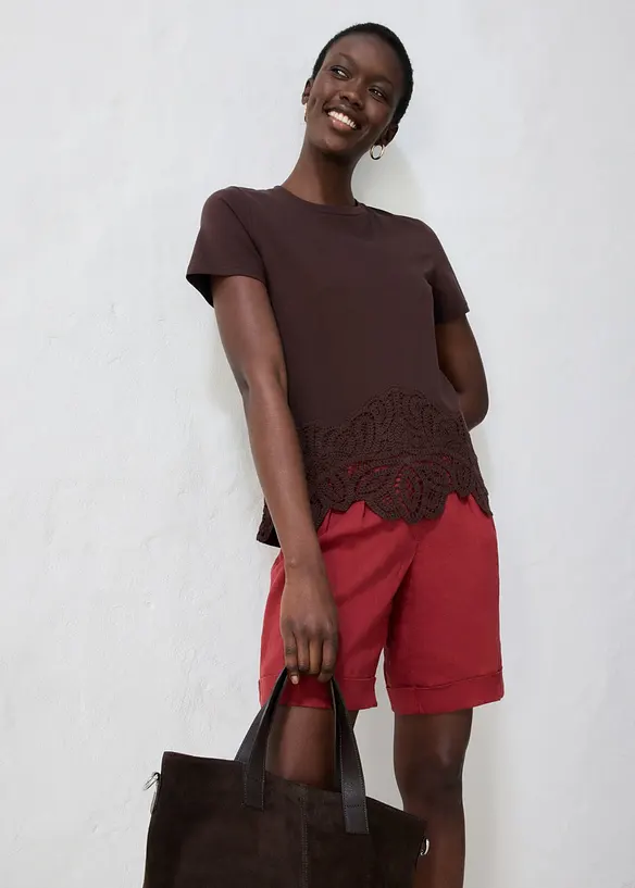Maglia con percentuale di seta e bordo effetto uncinetto, bonprix