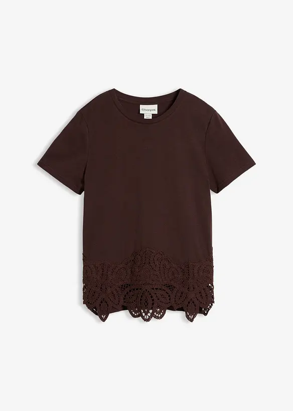 Maglia con percentuale di seta e bordo effetto uncinetto, bonprix