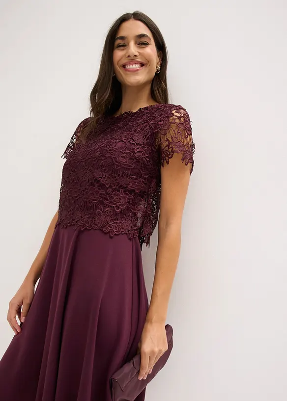 Abito midi con pizzo, bonprix