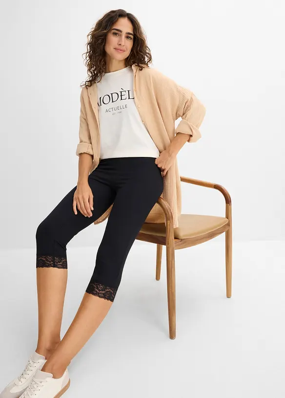 Leggings a pinocchietto con pizzo, bonprix