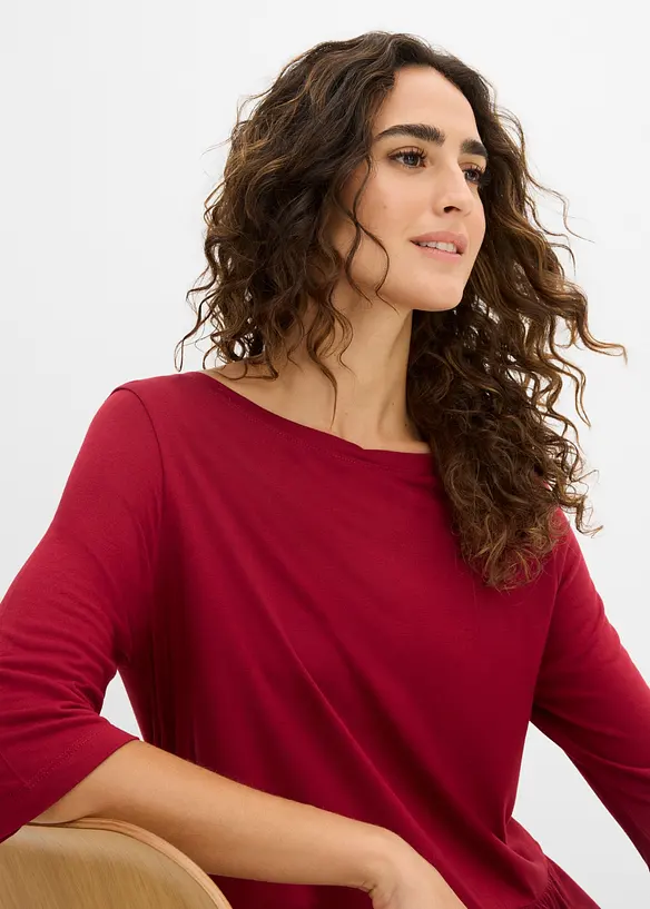 Maglia lunga in viscosa con balza, bonprix