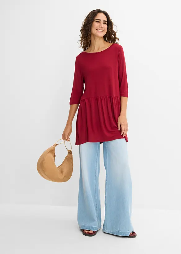 Maglia lunga in viscosa con balza, bonprix