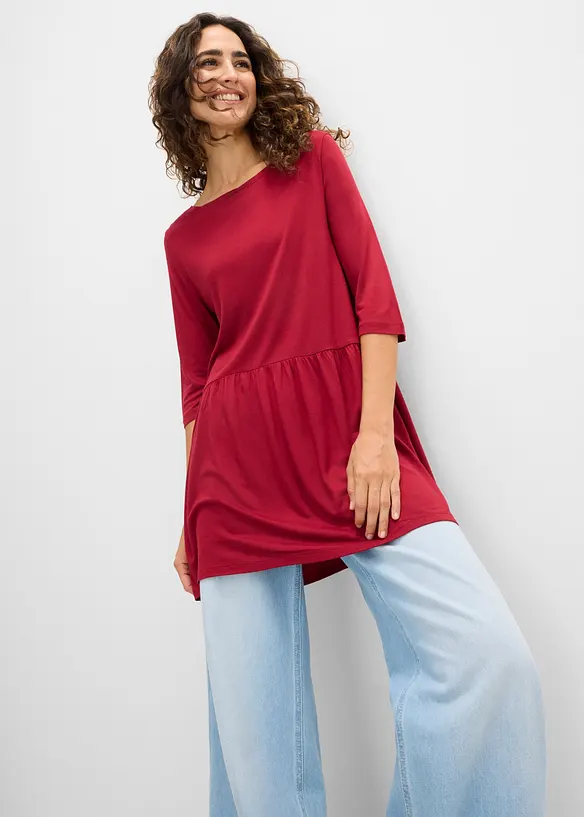 Maglia lunga in viscosa con balza, bonprix