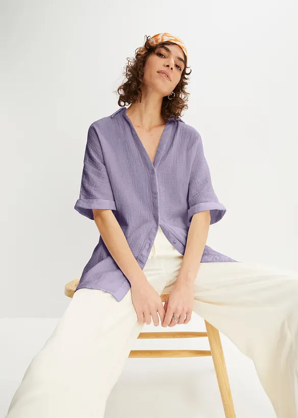 Blusa oversize lunga in soffice mussola, bonprix