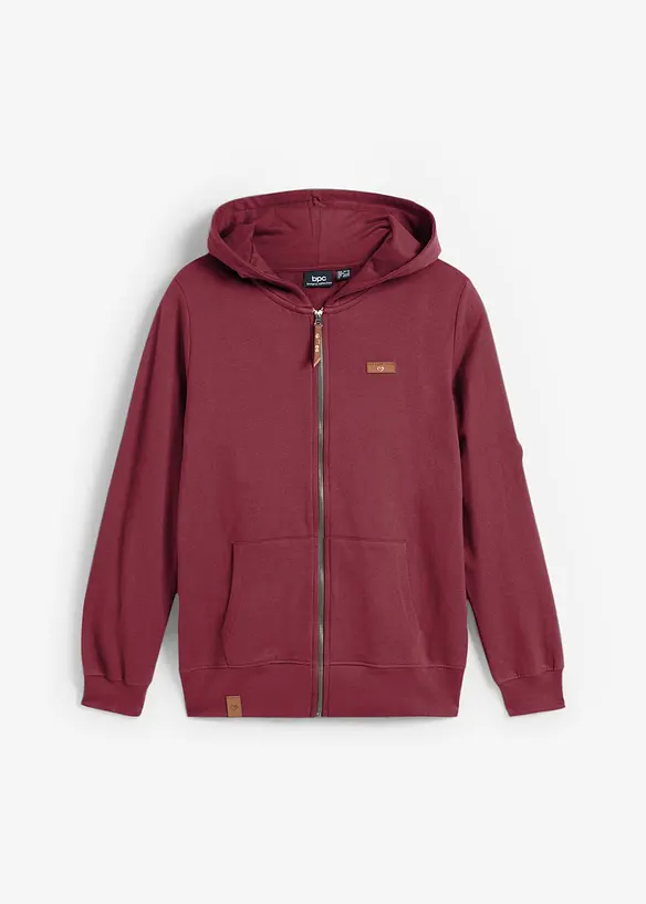 Felpa con zip e cappuccio in puro cotone, bonprix