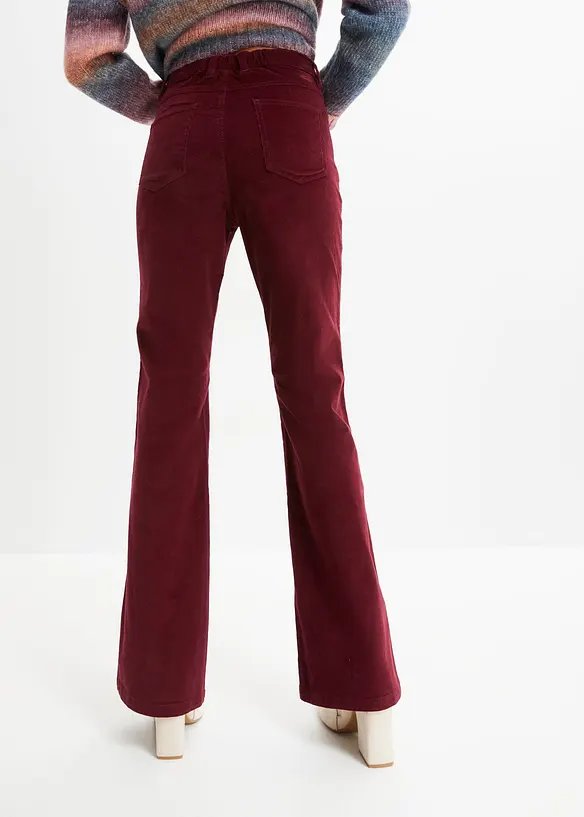 Pantaloni a zampa in velluto a coste elasticizzato con vita alta e comoda, bonprix