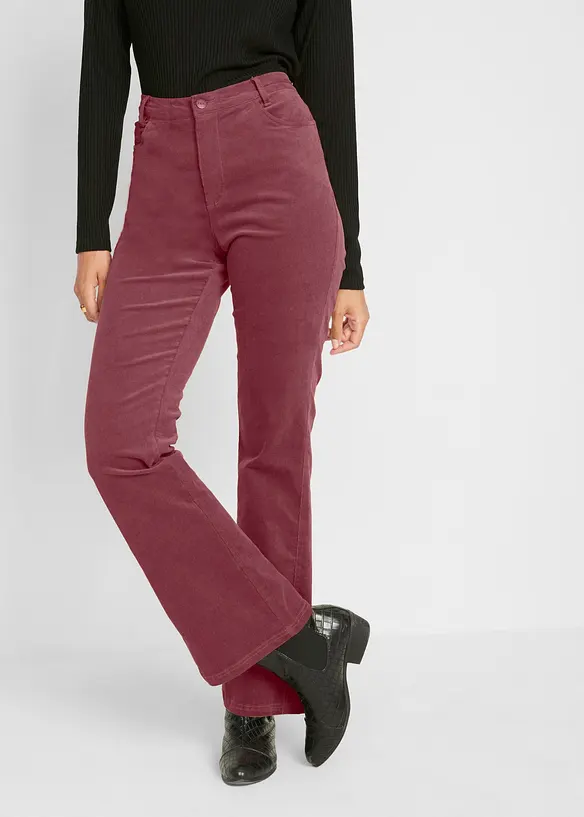 Pantaloni a zampa in velluto a coste elasticizzato con vita alta e comoda, bonprix