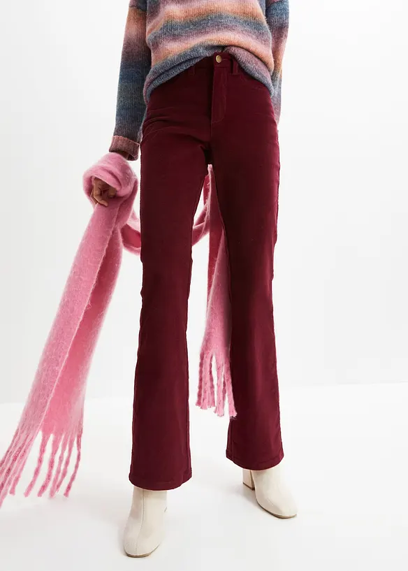 Pantaloni a zampa in velluto a coste elasticizzato con vita alta e comoda, bonprix
