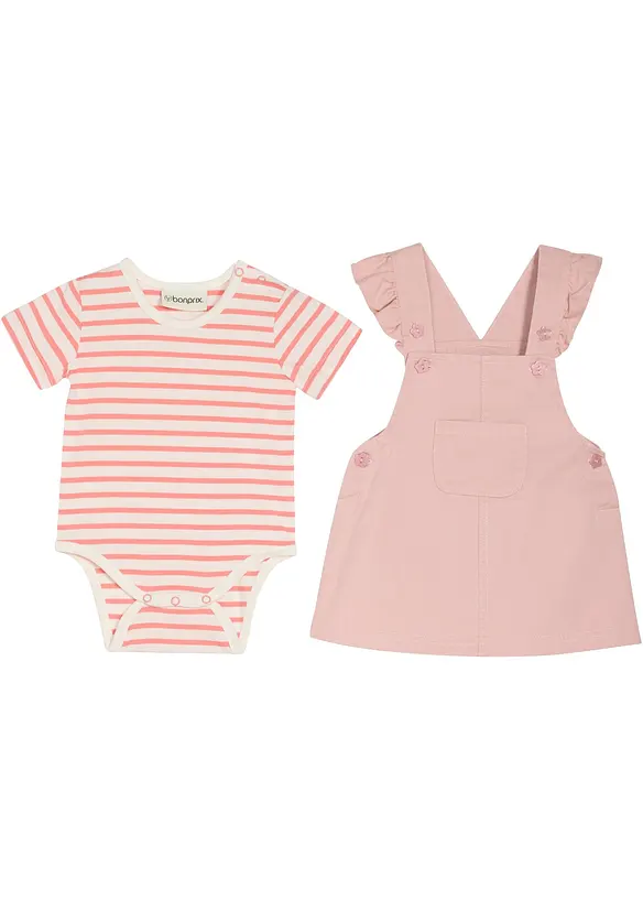 Body e abito salopette in puro cotone (set 2 pezzi), bonprix