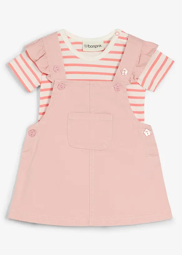 Body e abito salopette in puro cotone (set 2 pezzi), bonprix