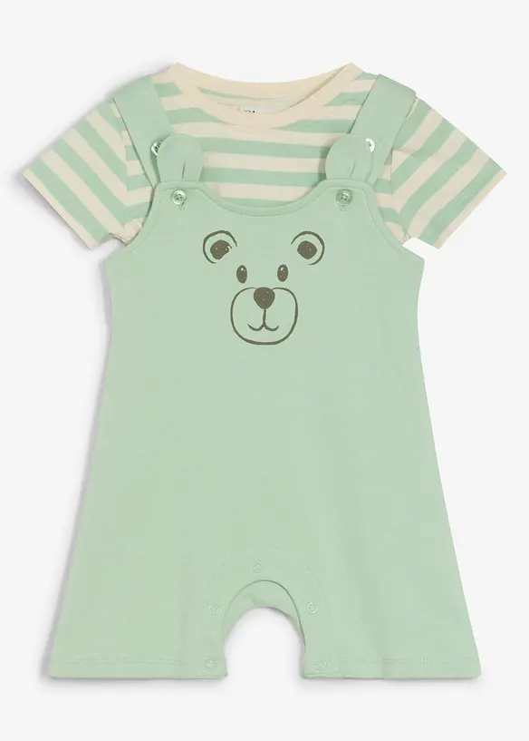 T-shirt + salopette corta (set 2 pezzi), bonprix