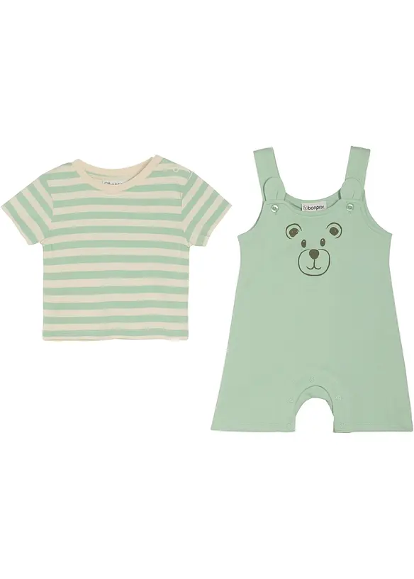 T-shirt + salopette corta (set 2 pezzi), bonprix