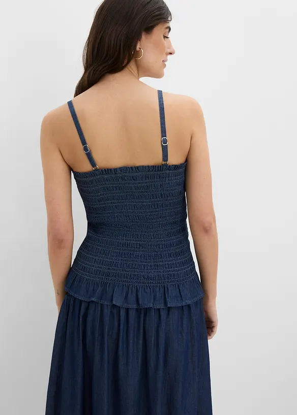 Top con spalline sottili in jeans di cotone biologico, bonprix