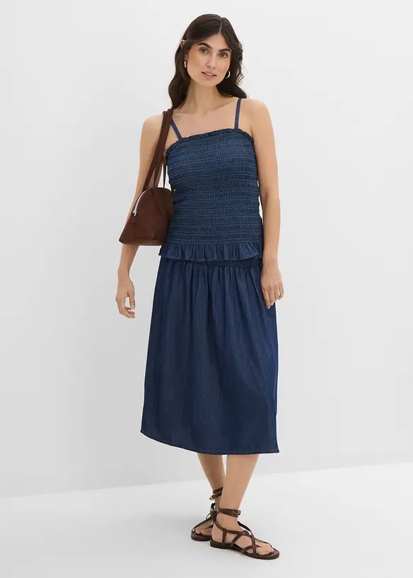 Top con spalline sottili in jeans di cotone biologico, bonprix