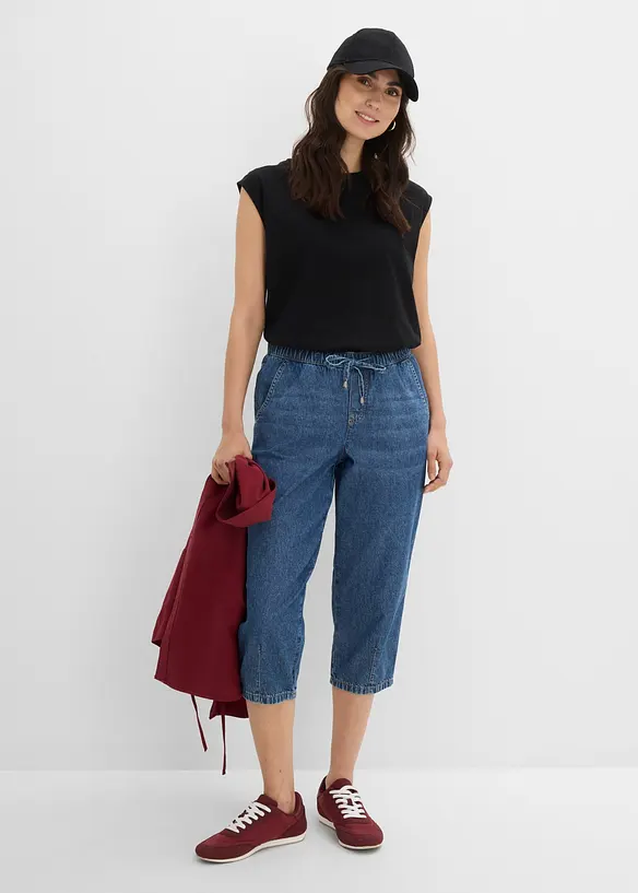Jeans barrel cropped, vita media, bonprix