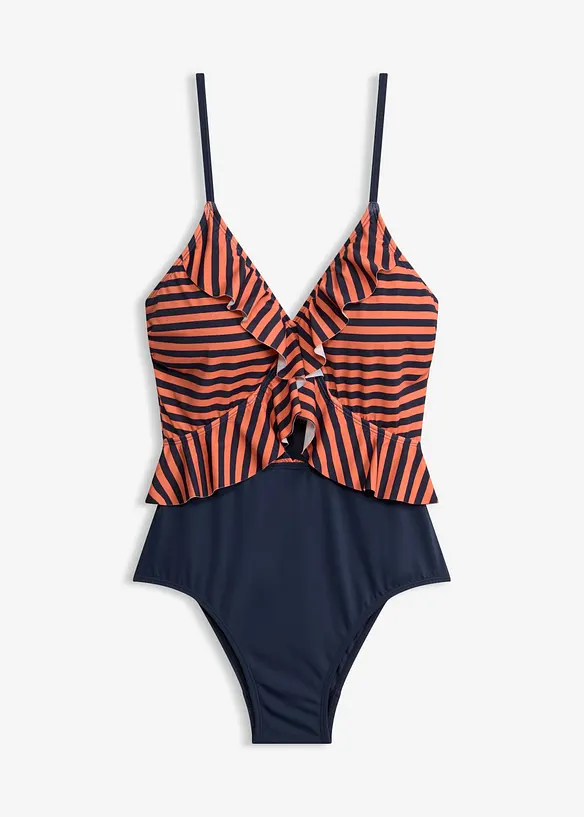 Costume intero con cut-out e volant, bonprix