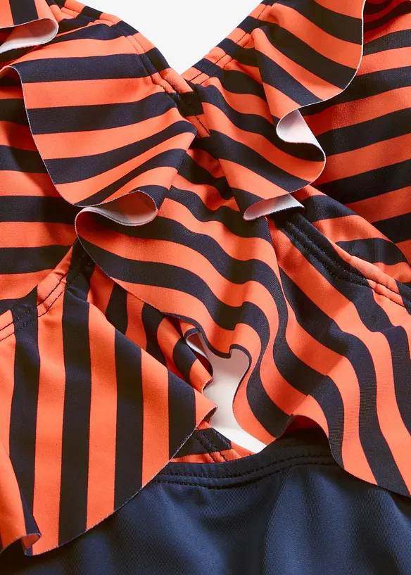 Costume intero con cut-out e volant, bonprix