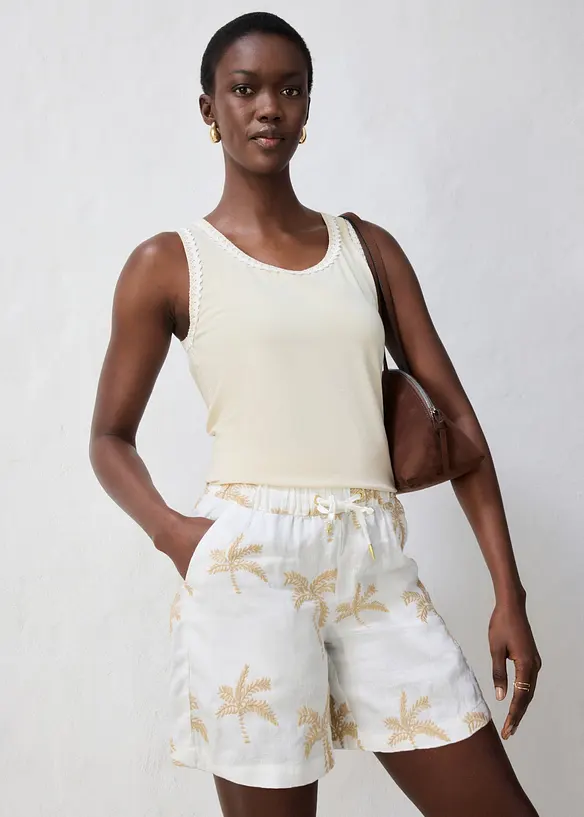 Shorts ricamati in puro lino, bonprix