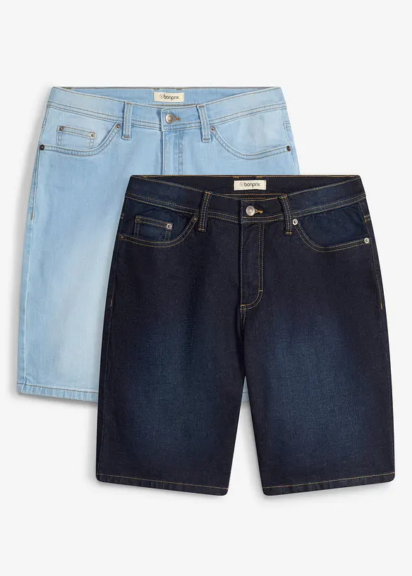 Bermuda in jeans elasticizzati, regular fit (pacco da 2), bonprix