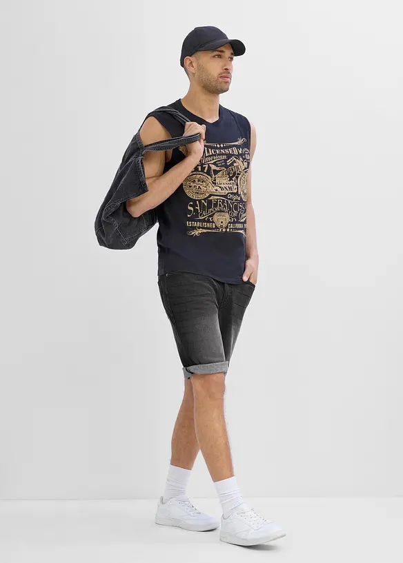 Bermuda di jeans elasticizzati con cavallo rafforzato, regular fit, bonprix