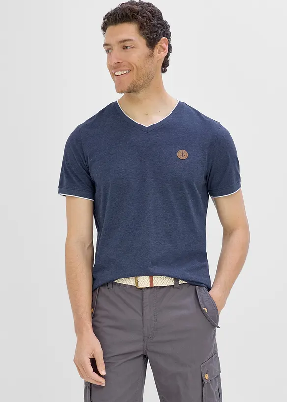 T-shirt a V con effetto doppio strato, bonprix