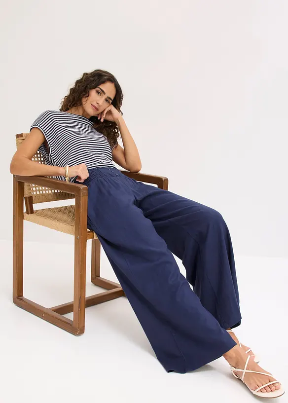 Pantaloni larghi in misto lino fresco e leggero, bonprix