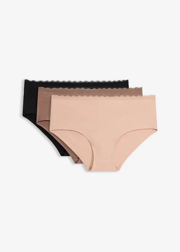 Panty pr&eacute;maman con cotone biologico e pizzo (pacco da 3), bonprix