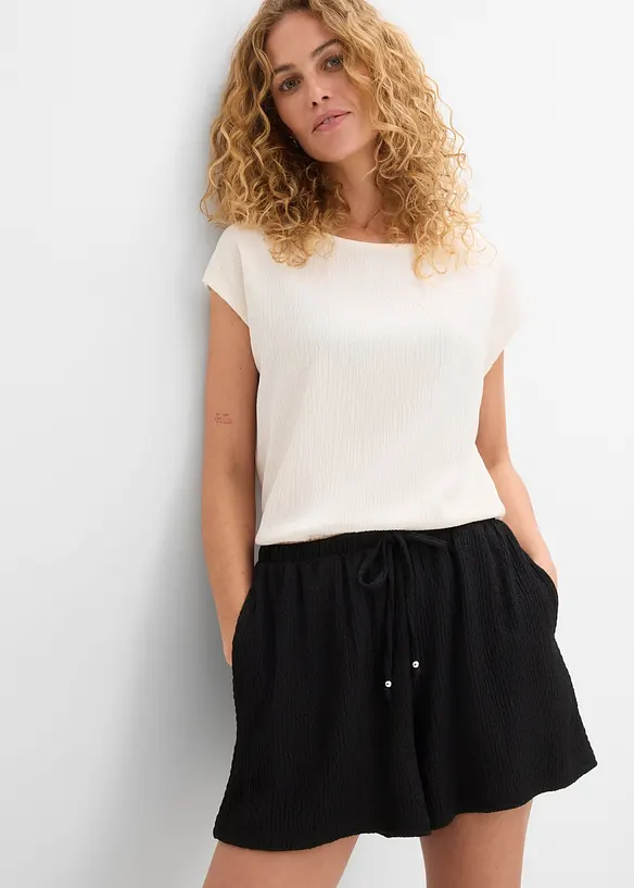 Shorts con elastico in vita in cr&ecirc;pe operato, bonprix