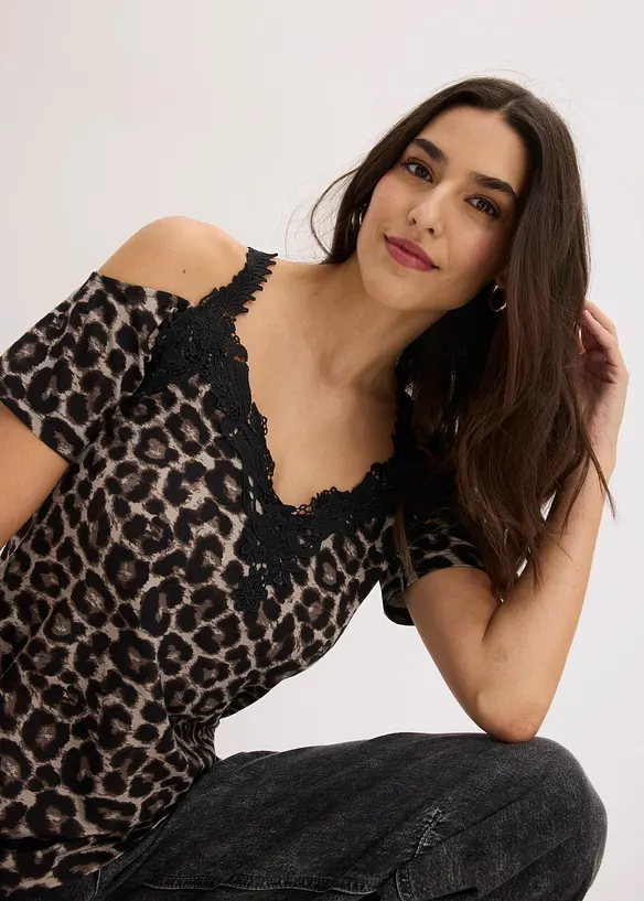 Maglia con spalle scoperte e pizzo, bonprix