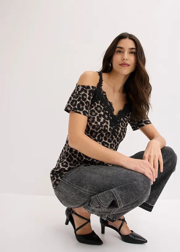 Maglia con spalle scoperte e pizzo, bonprix