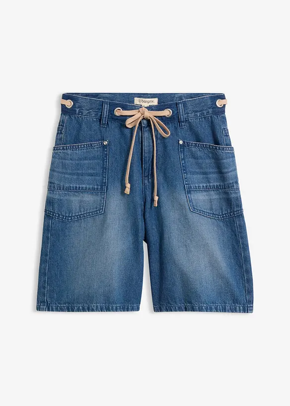 Bermuda in jeans con cordoncino, vita media, bonprix