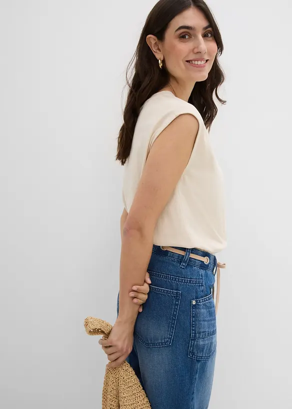 Bermuda in jeans con cordoncino, vita media, bonprix