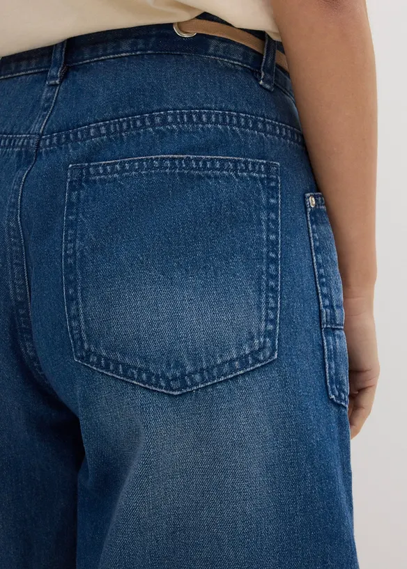 Bermuda in jeans con cordoncino, vita media, bonprix
