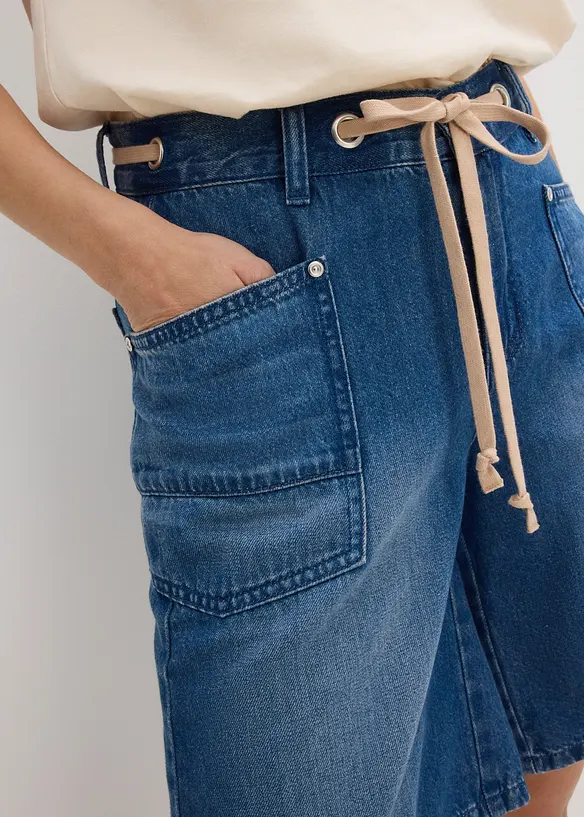 Bermuda in jeans con cordoncino, vita media, bonprix