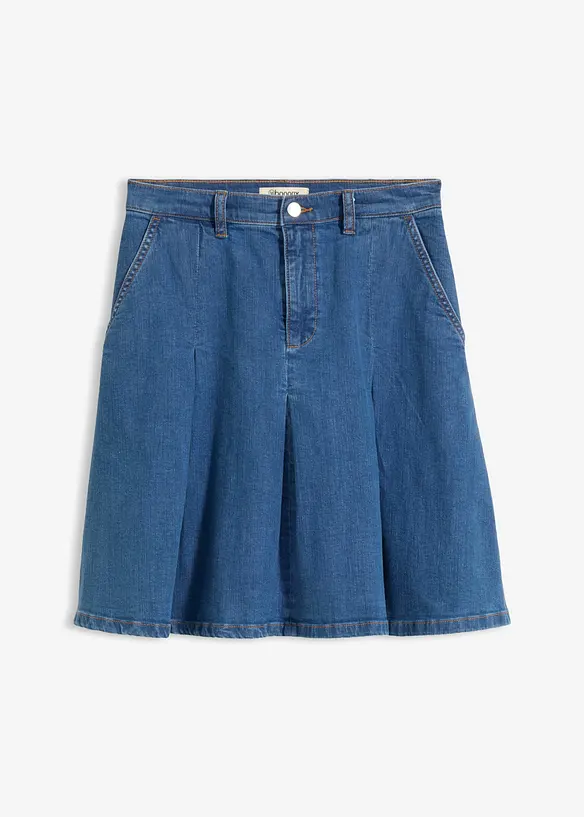 Gonna di jeans con pieghe, vita media, bonprix