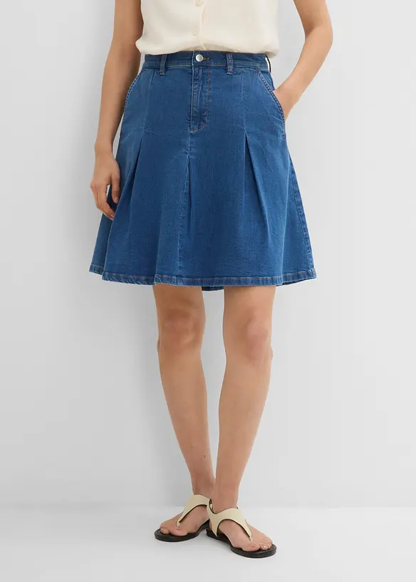 Gonna di jeans con pieghe, vita media, bonprix