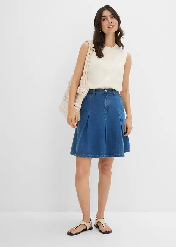 Gonna di jeans con pieghe, vita media, bonprix
