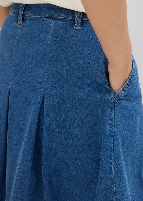 Gonna di jeans con pieghe, vita media, bonprix