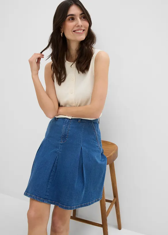 Gonna di jeans con pieghe, vita media, bonprix