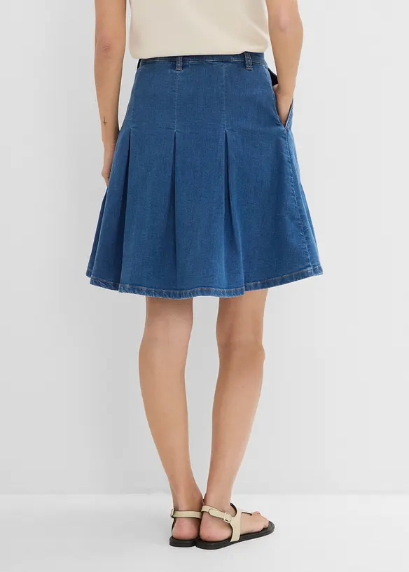 Gonna di jeans con pieghe, vita media, bonprix