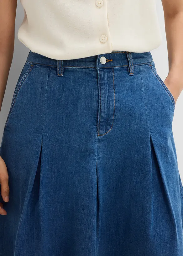 Gonna di jeans con pieghe, vita media, bonprix