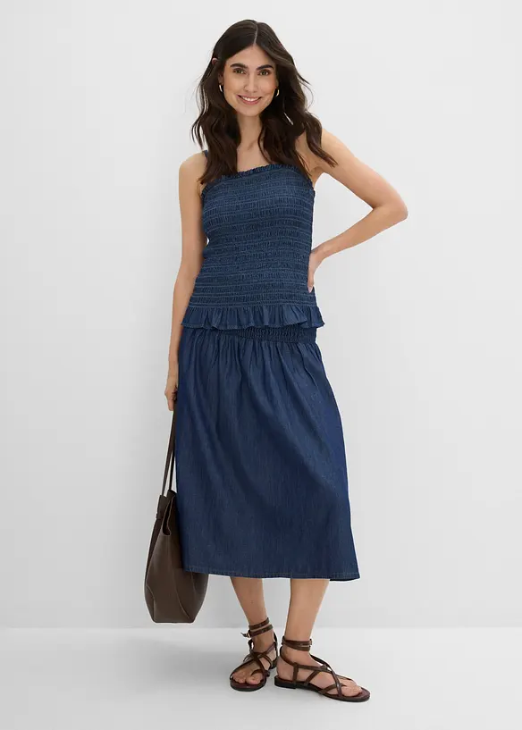 Gonna midi di jeans con elastico in vita, bonprix