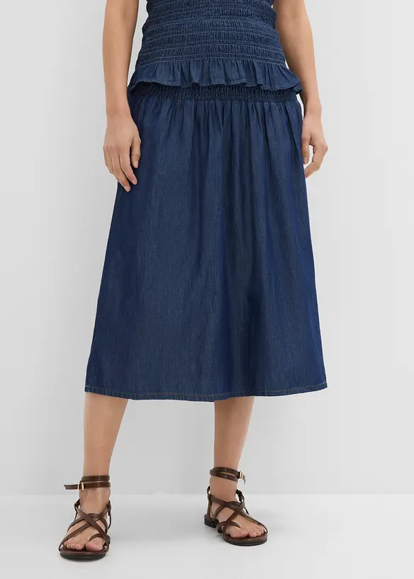 Gonna midi di jeans con elastico in vita, bonprix