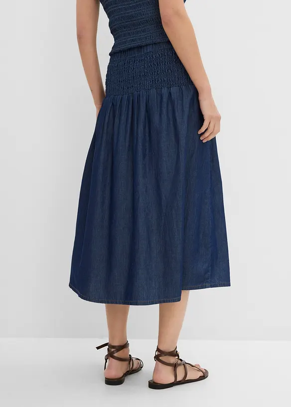 Gonna midi di jeans con elastico in vita, bonprix