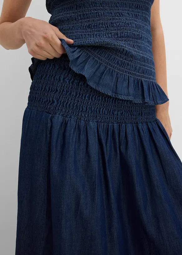 Gonna midi di jeans con elastico in vita, bonprix