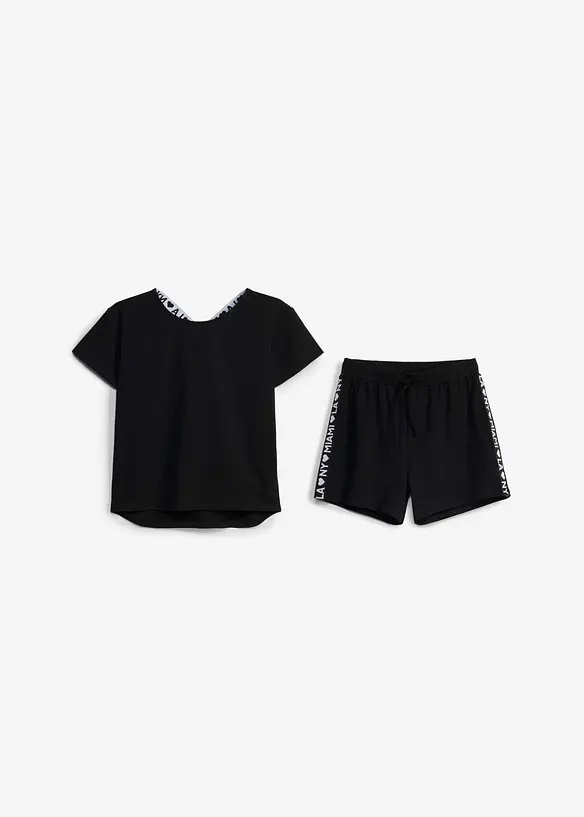T-shirt e pantaloni corti in misto cotone biologico elasticizzato (set 2 pezzi), bonprix