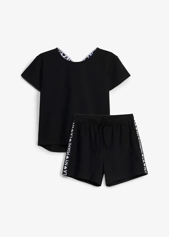 T-shirt e pantaloni corti in misto cotone biologico elasticizzato (set 2 pezzi), bonprix