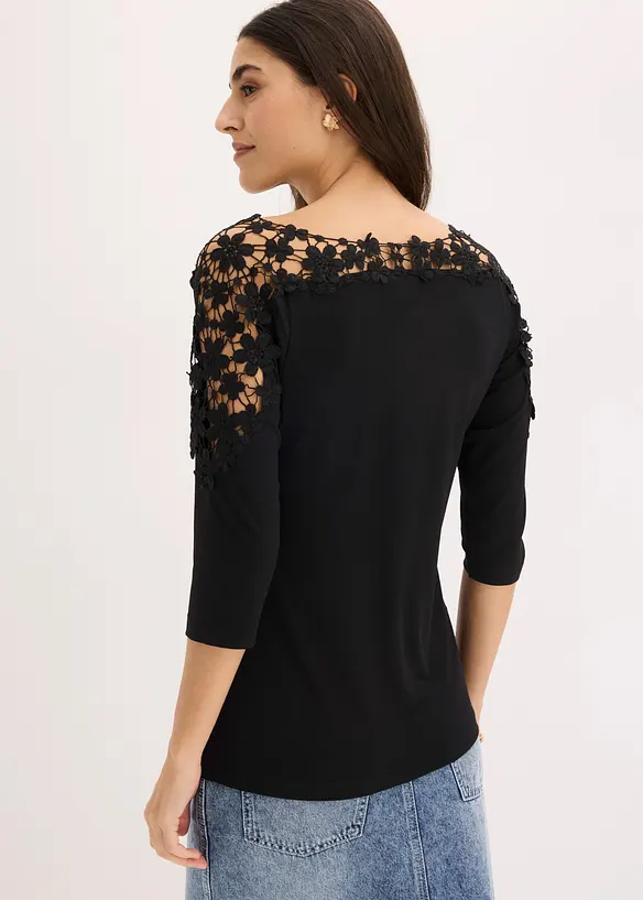 Maglia con inserto effetto uncinetto e maniche corte, bonprix